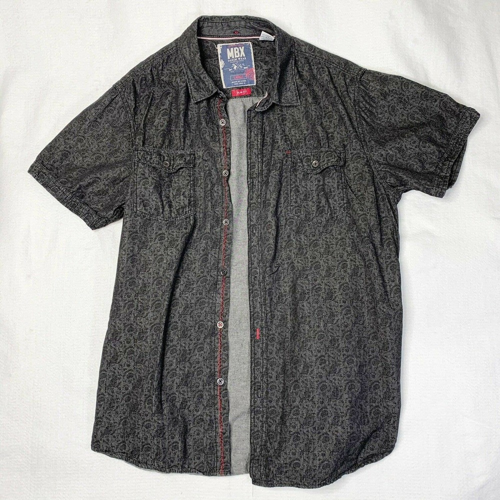 Men MBX Button Up Shirt Black Denim Size Large